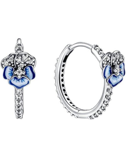 Aretes con Pasador de Flor Azul