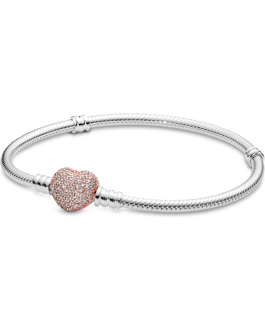 Pulsera de cadena de serpiente con cierre de corazón brillante